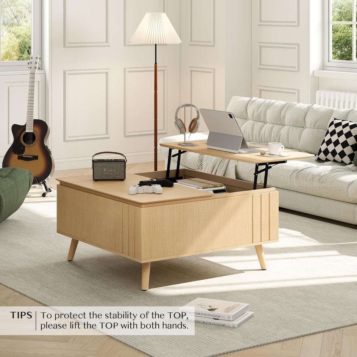 Lift Top Coffee Table with Storage,36" Large Square Coffee Tables for Living Room,Mid Century