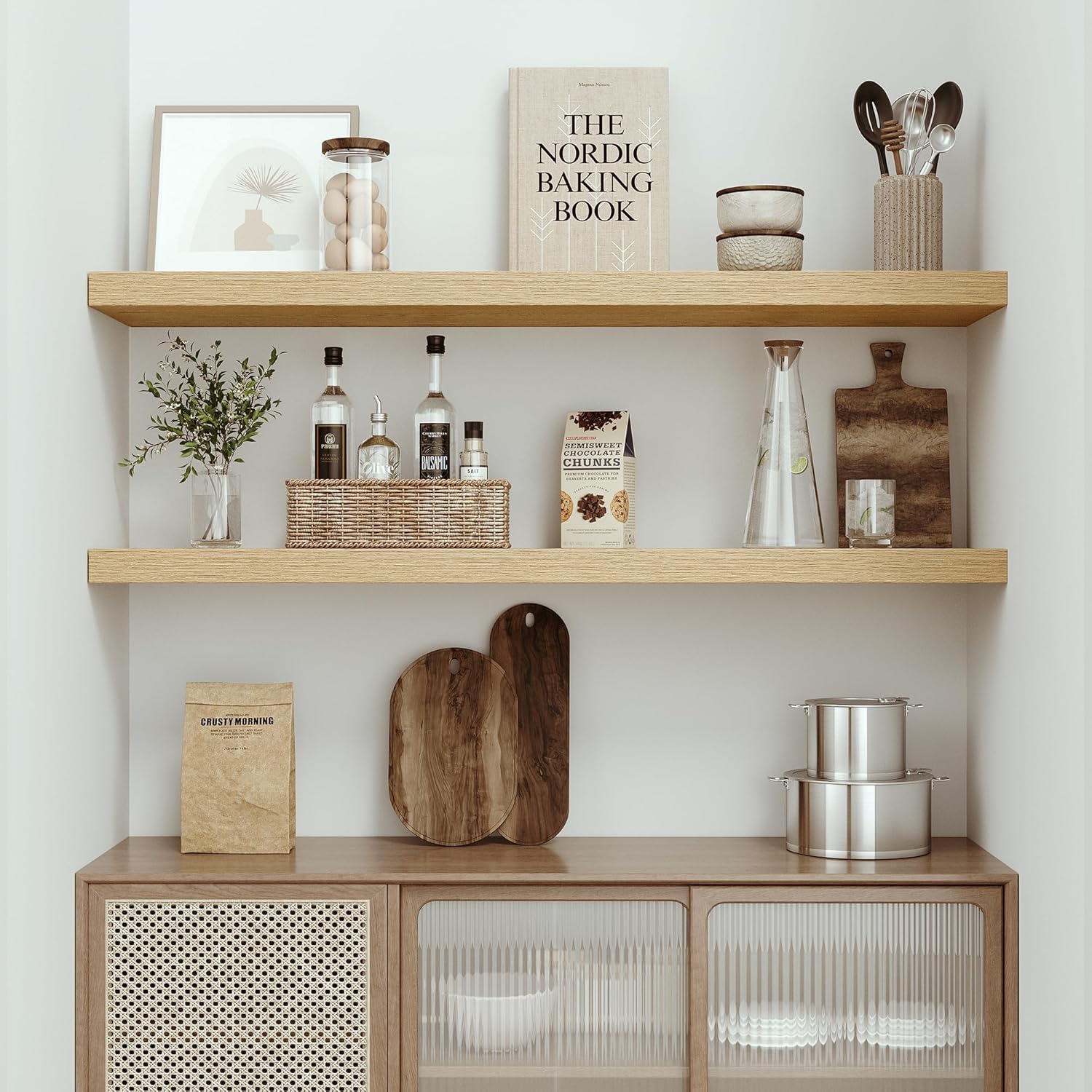 Single Floating Shelves Oak 48 Inches, 48 x 10 inch Deep x 1.8 in Thick, Long Wall Shelves Heavy