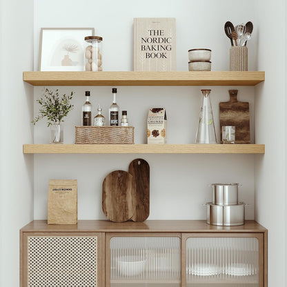 Single Floating Shelves Oak 48 Inches, 48 x 10 inch Deep x 1.8 in Thick, Long Wall Shelves Heavy