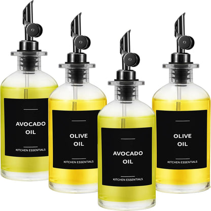 Olive Oil Dispenser Bottle - Includes 55 Kitchen Essential Labels - Cooking Oil Bottles for