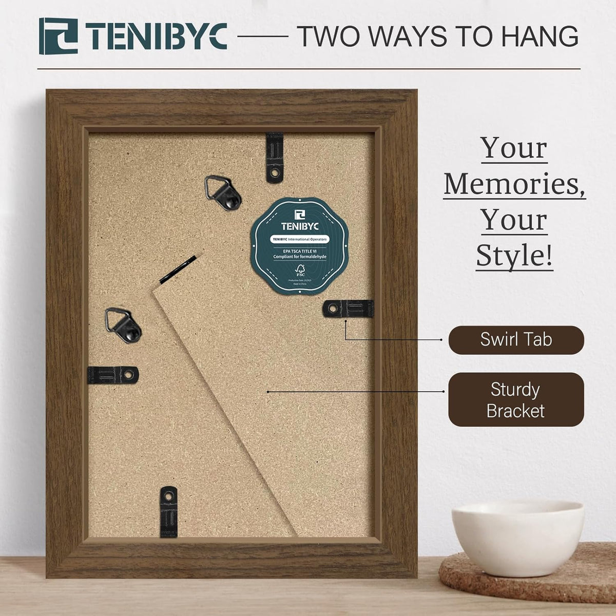 5x7 Picture Frame 3 Pack - Brown Woodgrain, Wood Photo Frame, HD Tempered Glass, Table Display or