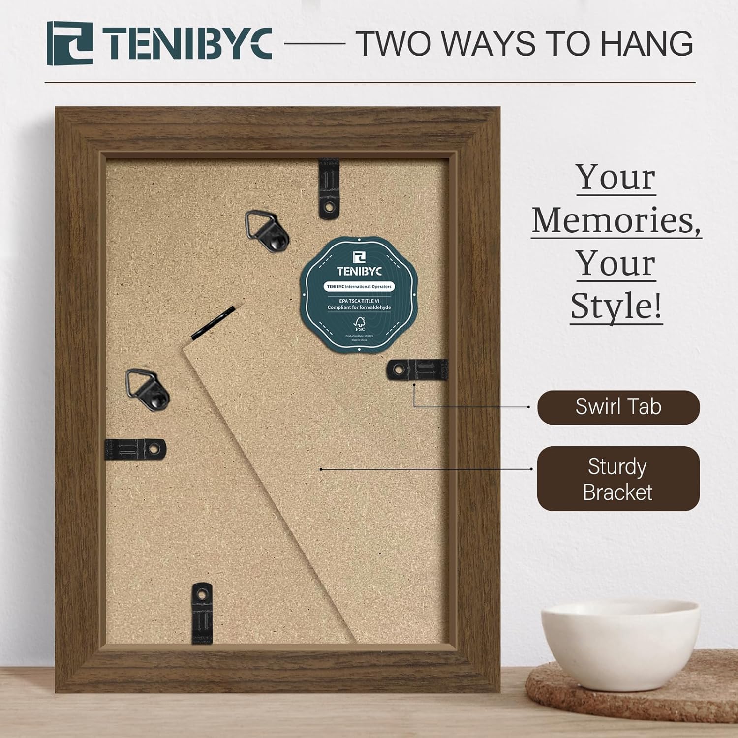 5x7 Picture Frame 3 Pack - Brown Woodgrain, Wood Photo Frame, HD Tempered Glass, Table Display or