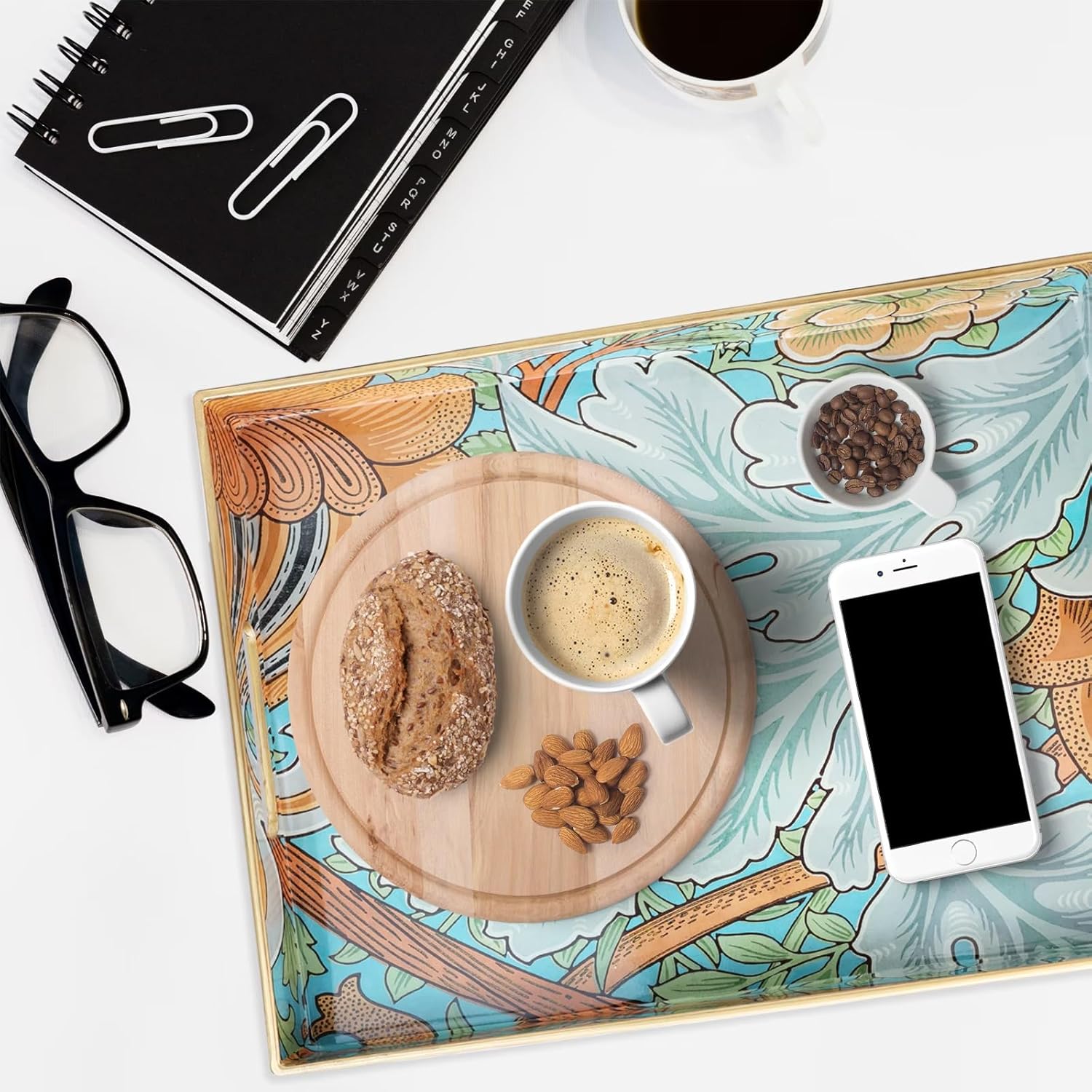 Spsyrine Serving Tray with Handles, Plastic Decorative Tray for Coffee Table, Living Room, Home