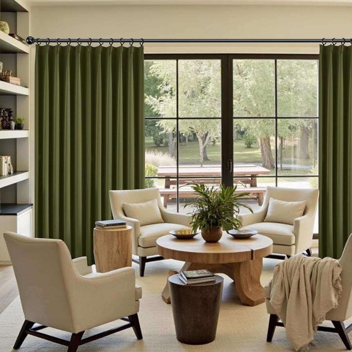 KangBang Olive Green Pinch Pleated Blackout Curtains 120 Inches Long for Hall Windows, Sound