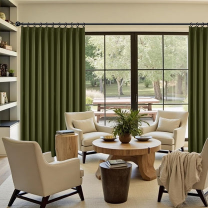 KangBang Olive Green Pinch Pleated Blackout Curtains 120 Inches Long for Hall Windows, Sound