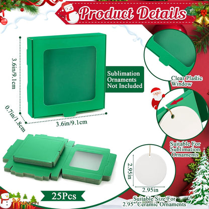 25 Pcs Sublimation Ornament Blanks Box 3.6"x3.6"x0.7" Christmas Ornaments Holder Ceramic Discs