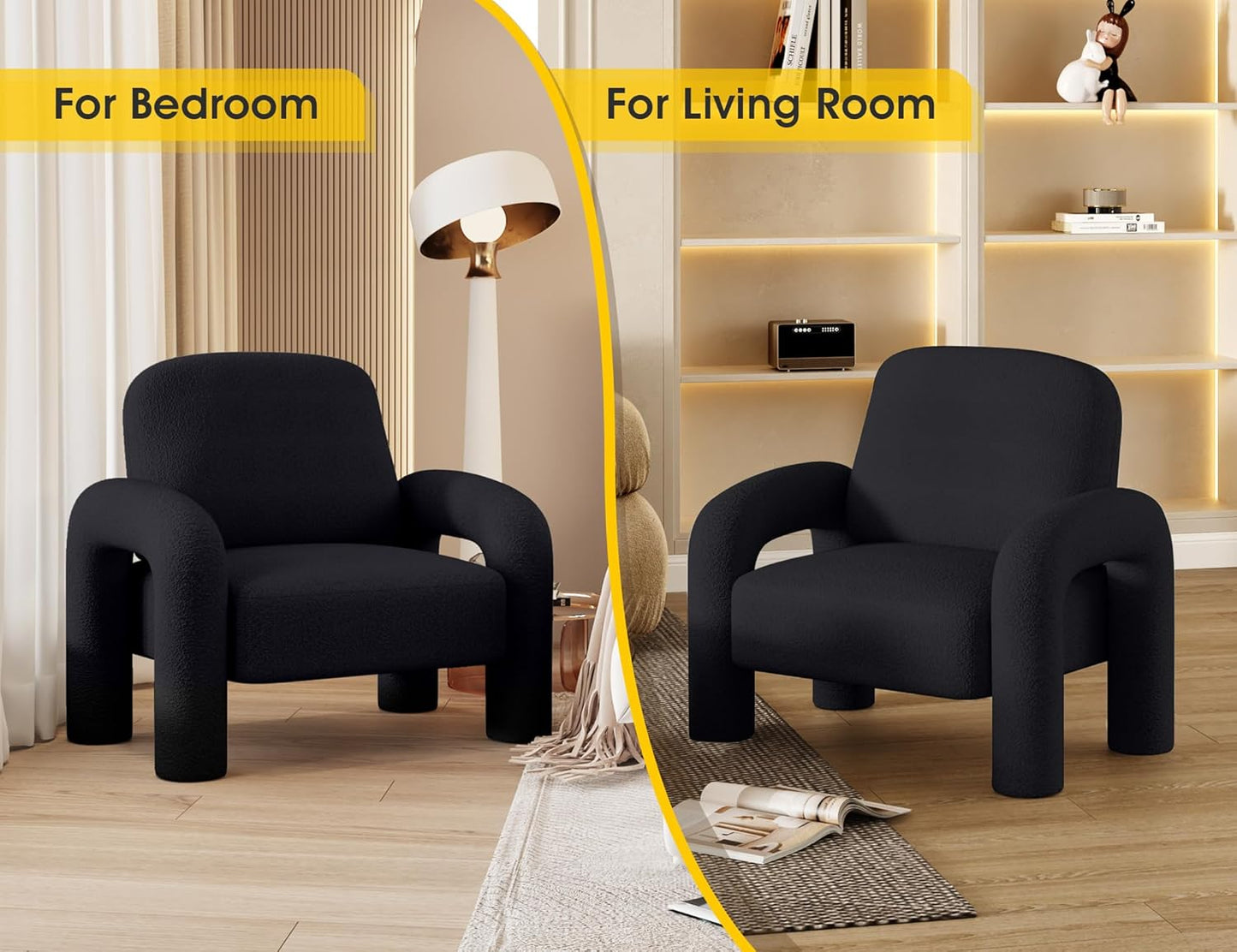 Modern Sherpa Accent Chair, Teddy Upholstered Arm Single Sofa, Cozy Fluffy Reading Chair for Living