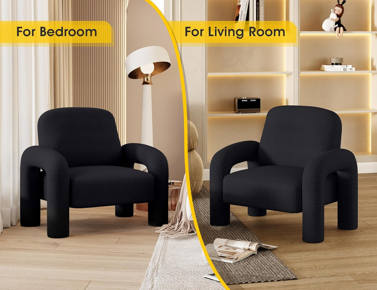 Modern Sherpa Accent Chair, Teddy Upholstered Arm Single Sofa, Cozy Fluffy Reading Chair for Living