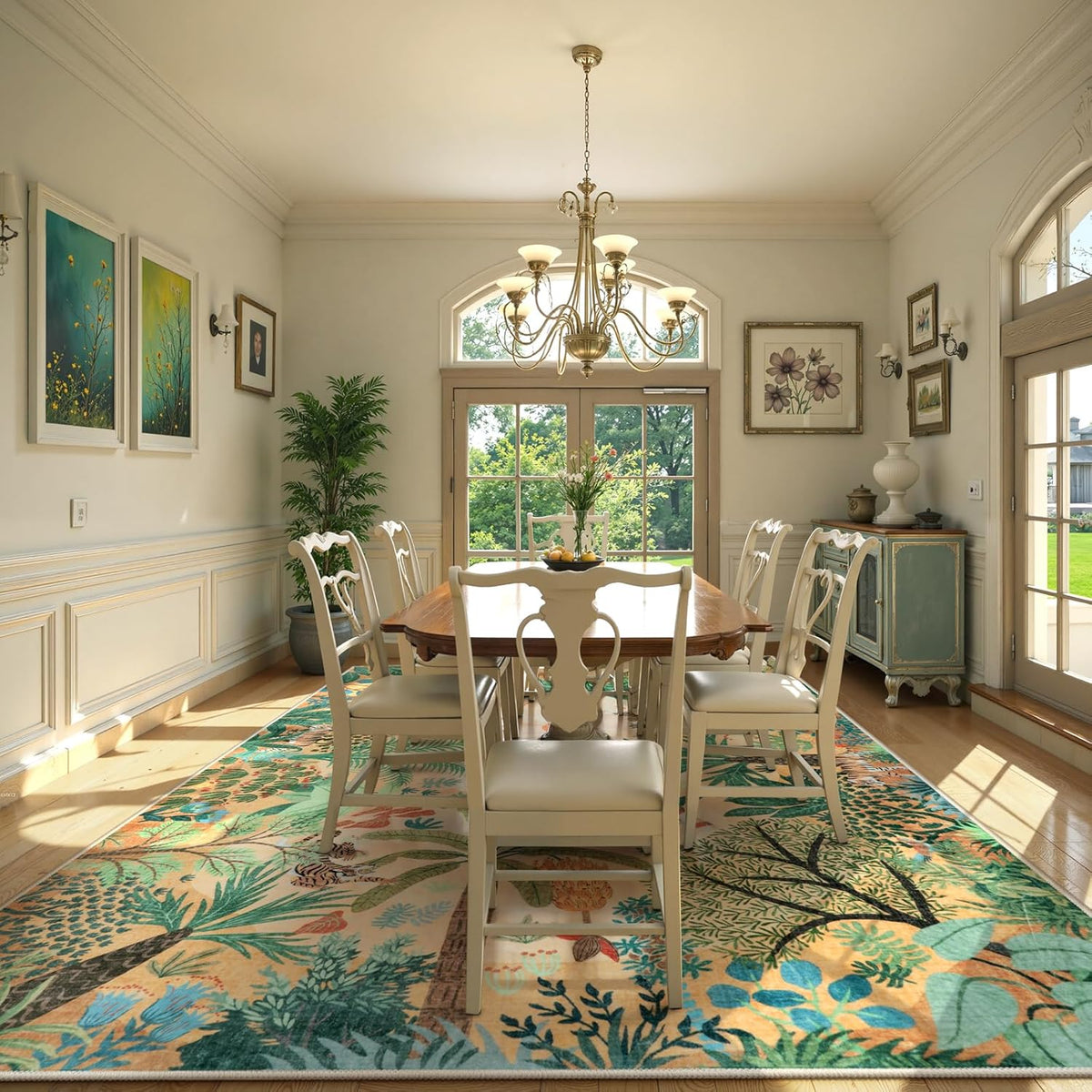 LIVEBOX Large 9x12 Forest Area Rug for Living Room, Soft Washable Sun Yellow Rugs for Bedroom, Non