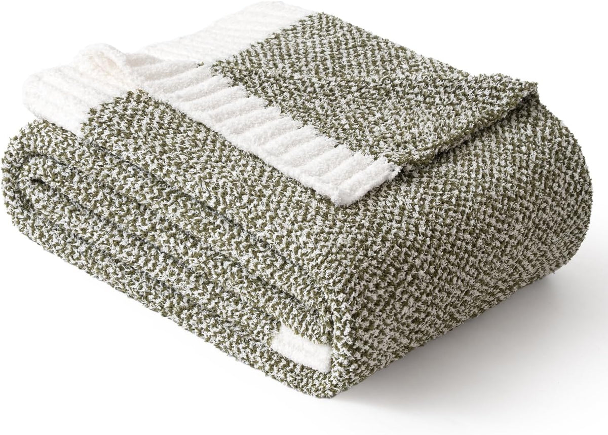 MIULEE Super Soft Throw Blanket for Couch, Olive Green Cozy Fluffy Warm Blankets Lightweight Knit