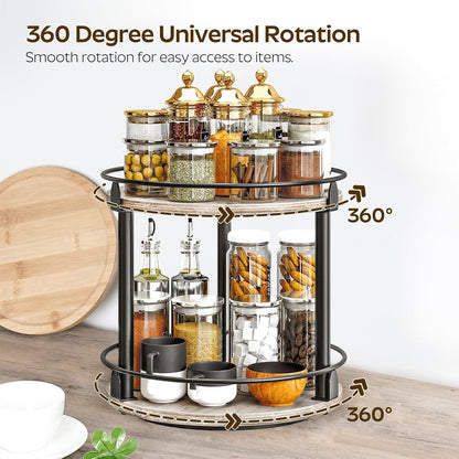 Lazy Susan Organizer, Rotating Spice Rack, 2 Tier Spice Turntable Organizer, Industrial Turntable