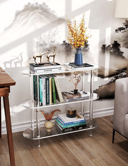 Clear Bookshelf, Acrylic Bookcase with Open Book Shelf Console Table for Entryway Office Living