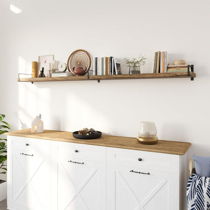 Wallniture Toledo 84 inch Floating Shelf with Heavy Duty Bookend Brackets, Wooden Shelves for Wall