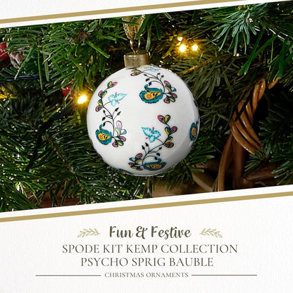 Spode Kit Kemp Psycho Sprig Yellow Bauble Christmas Bauble - Handcrafted Porcelain Festive