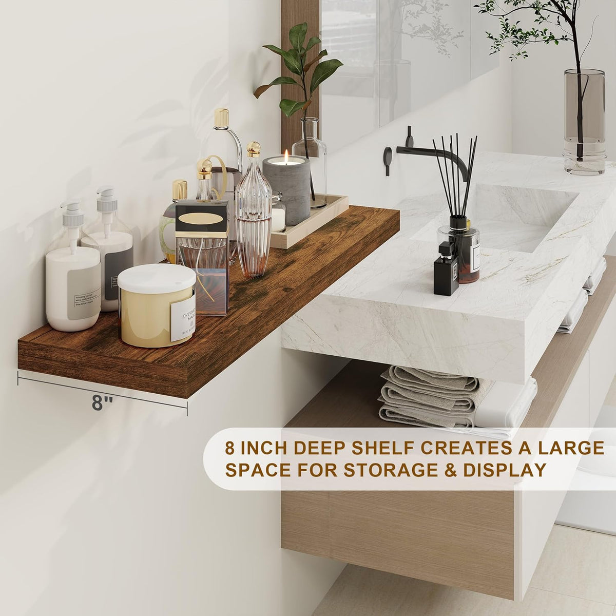 30 Inch Floating Shelves, Rustic Floating Wall Shelves 8 Inch Deep, 30 x 8 Floating Shelves for