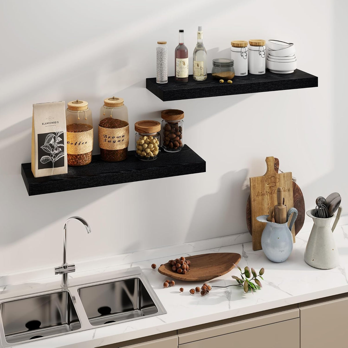 Fun Memories Black Floating Shelves 36 Inch Long, 8 Inch Deep Floating Shelf for Wall, 36" W x 8" D