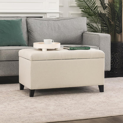 Asense Storage Ottoman Bench, Tufted Fabric Upholstered End of Bed Bench with Safety Hinge Wooden