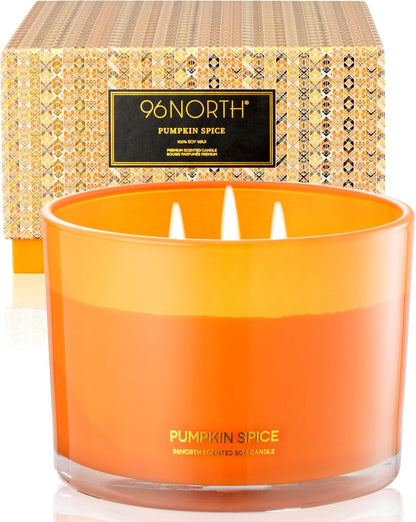 96NORTH Luxury Pumpkin Soy Candle | Large 3 Wick Jar Candle | Halloween & Fall Decor | Up to 40