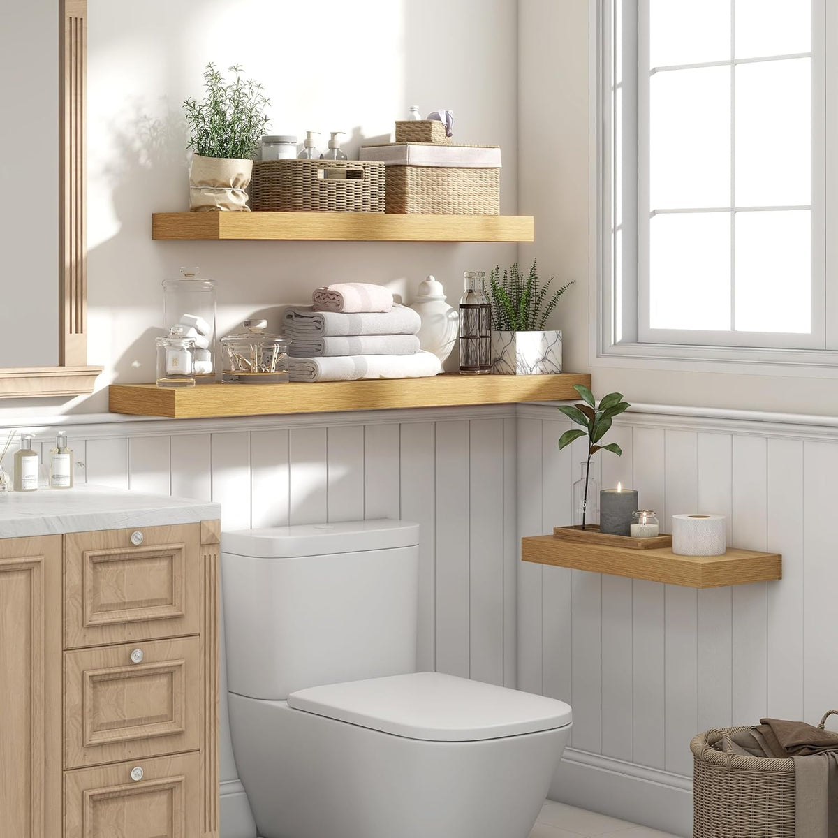 Heimlove 24 inch Floating Shelves for Wall,9.3 inch deep Bathroom Over Toilet Shelf,Wall Mounted