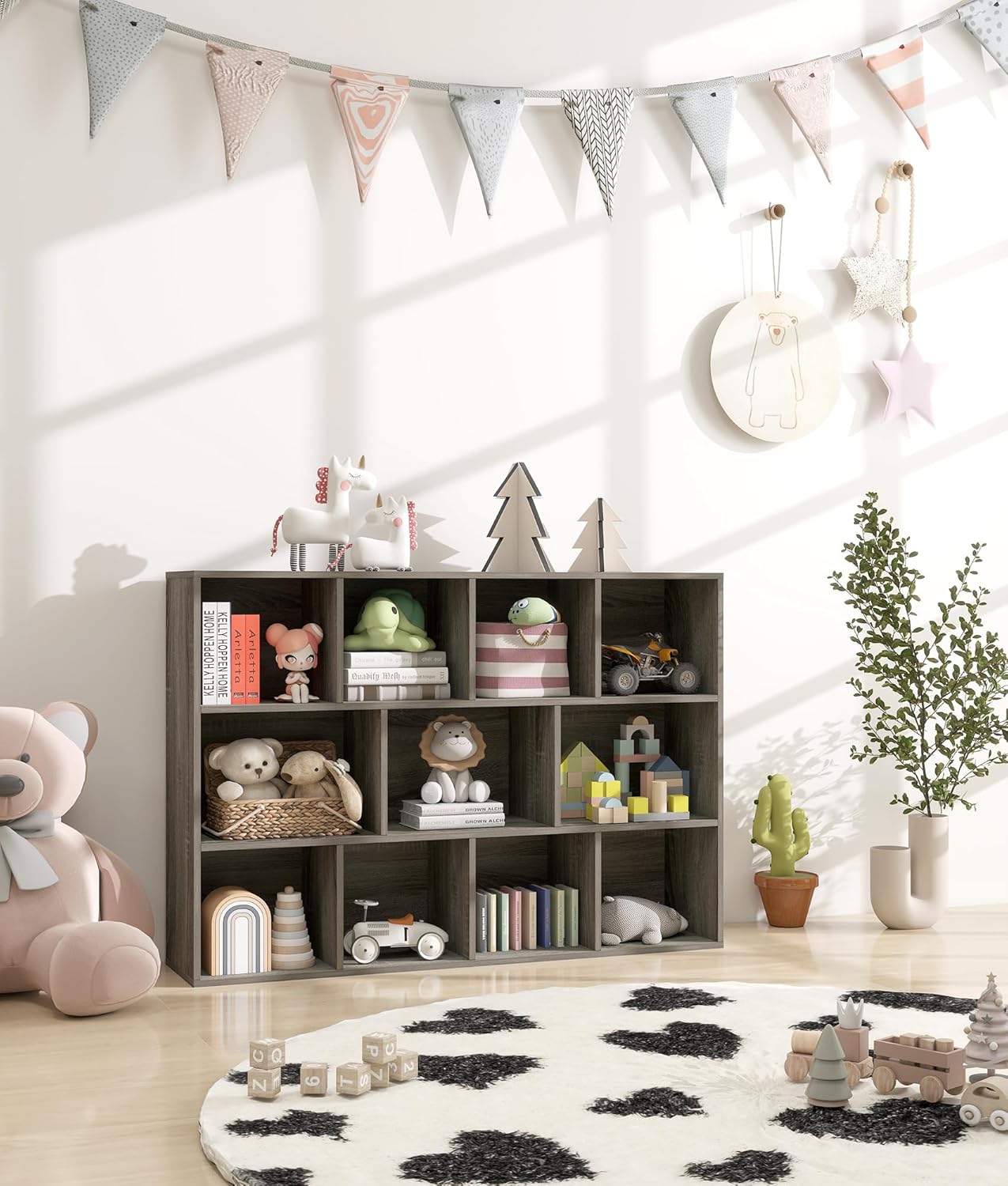 11-Cube Kids Toy and Book Storage Organizer – Wooden Cube Bookcase for Playroom and Nursery