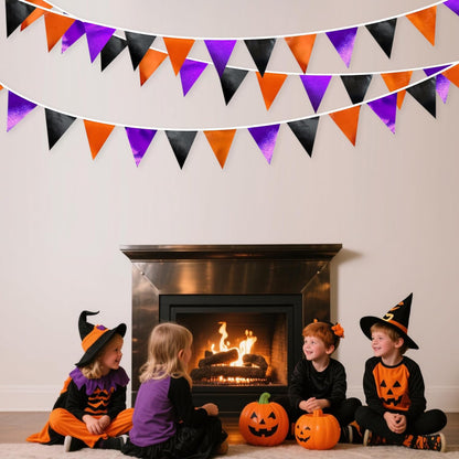 Black Orange Purple Halloween Party Decorations Metallic Fabric Triangle Pennant Banner Flag