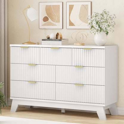 Fluted Dresser for Bedroom with 7 Drawers, 48" Wide Modern Chest of Drawers with Metal Handle