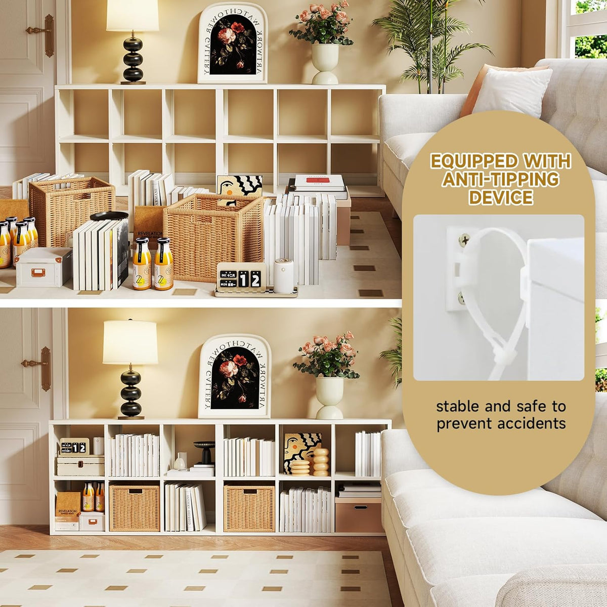 6 Cube Storage Organizer, Black Bookshelf with Storage, 2 Tier Storage Cubes,Freestanding Storage