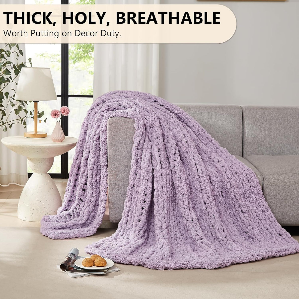 L Agusty Chunky Knit Blanket Throw: 72''x84'' Chenille Thick Knitted Throw Blanket for Bed, Couch