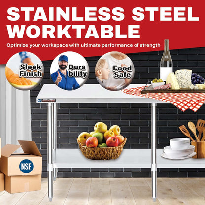 DuraSteel 24x84 Stainless Steel Work Table - NSF Commercial Prep Metal Table - Outdoor Pizza Oven