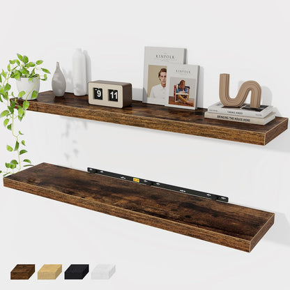 Floating Shelves Wall Shelf 48 Inch, 9.3 Inch Deep Floating Shelf, Farmhouse Black Wood Shelves