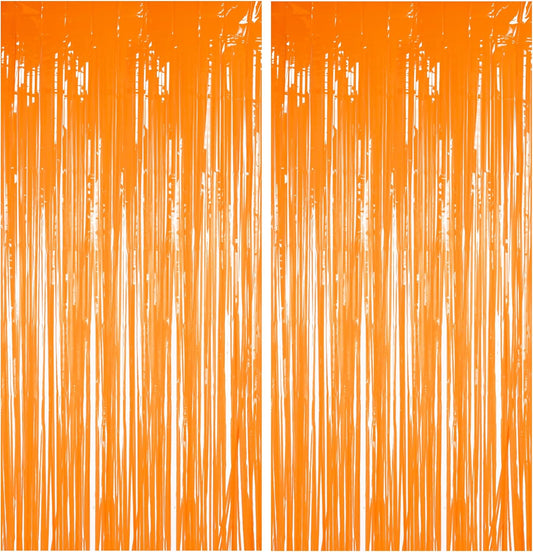 Foil Fringe Curtains Halloweens Decorations - Orange Tinsel Photo Backdrop Party Streamers for St