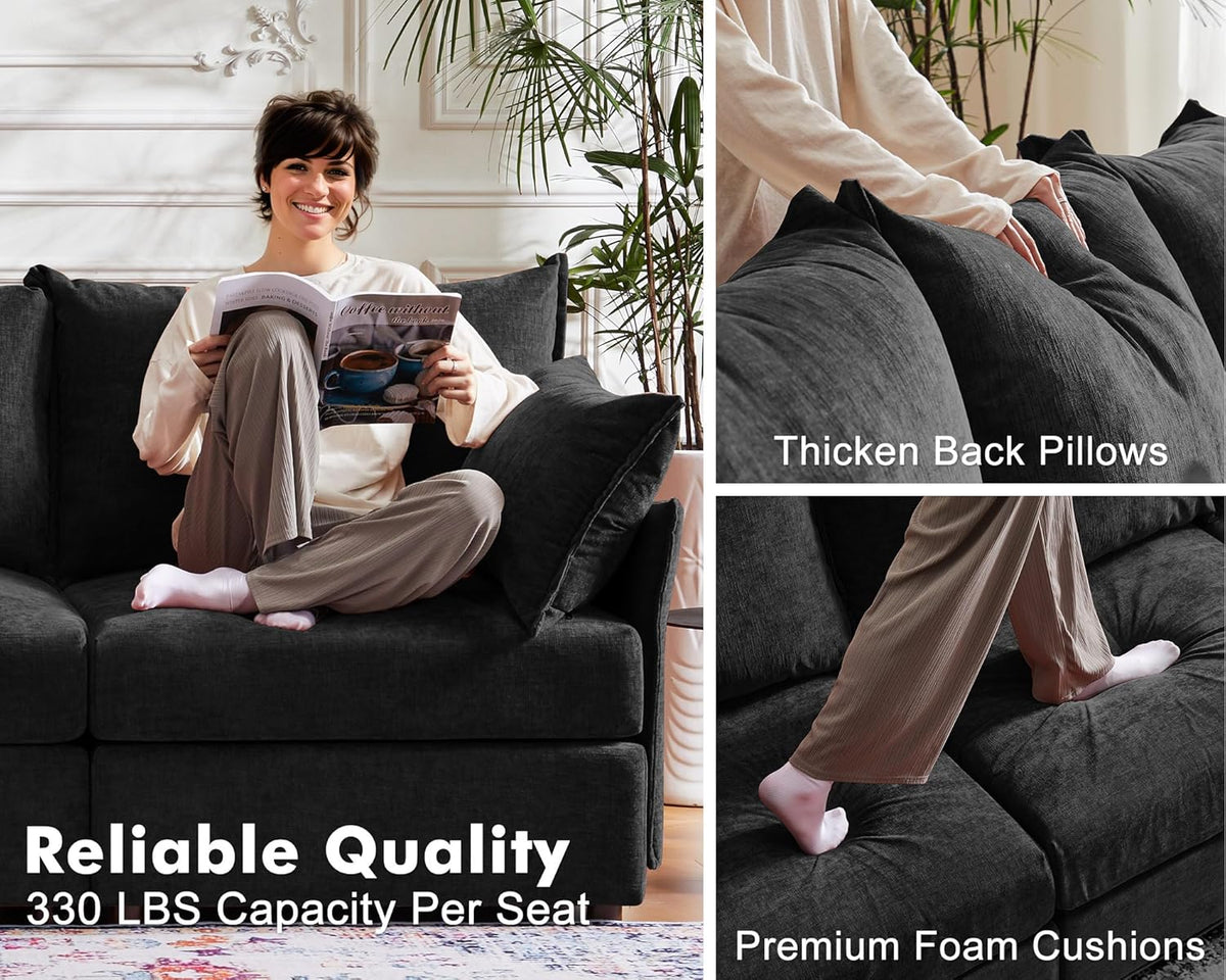 Luxury Modular Sectional Sofa, L-Shaped 3-Seat Couch with Storage Ottoman Deep Seat & Reversible