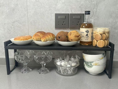 Expandable Cabinet Shelf Organizer 16-26" L Stackable Kitchen Counter Shelf Rack Stand Sink Riser