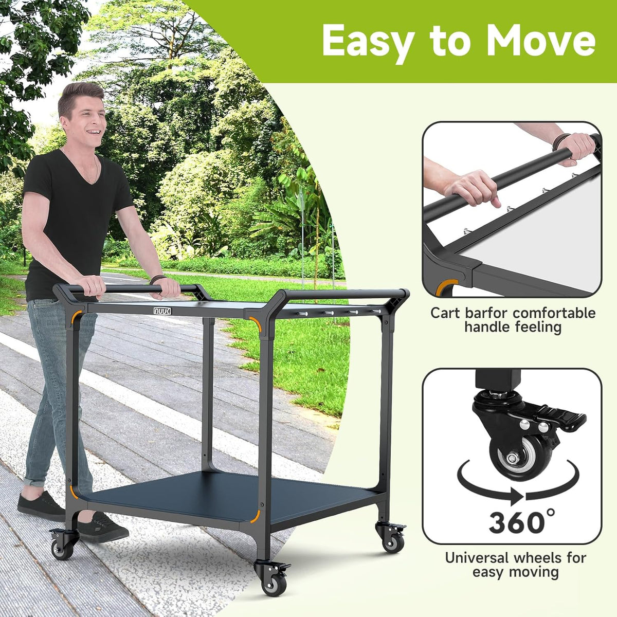 NUUK Grill Cart for Outdoor 32" x 32" Stainless Steel Pizza Oven Table with Double-Shelf Rolling