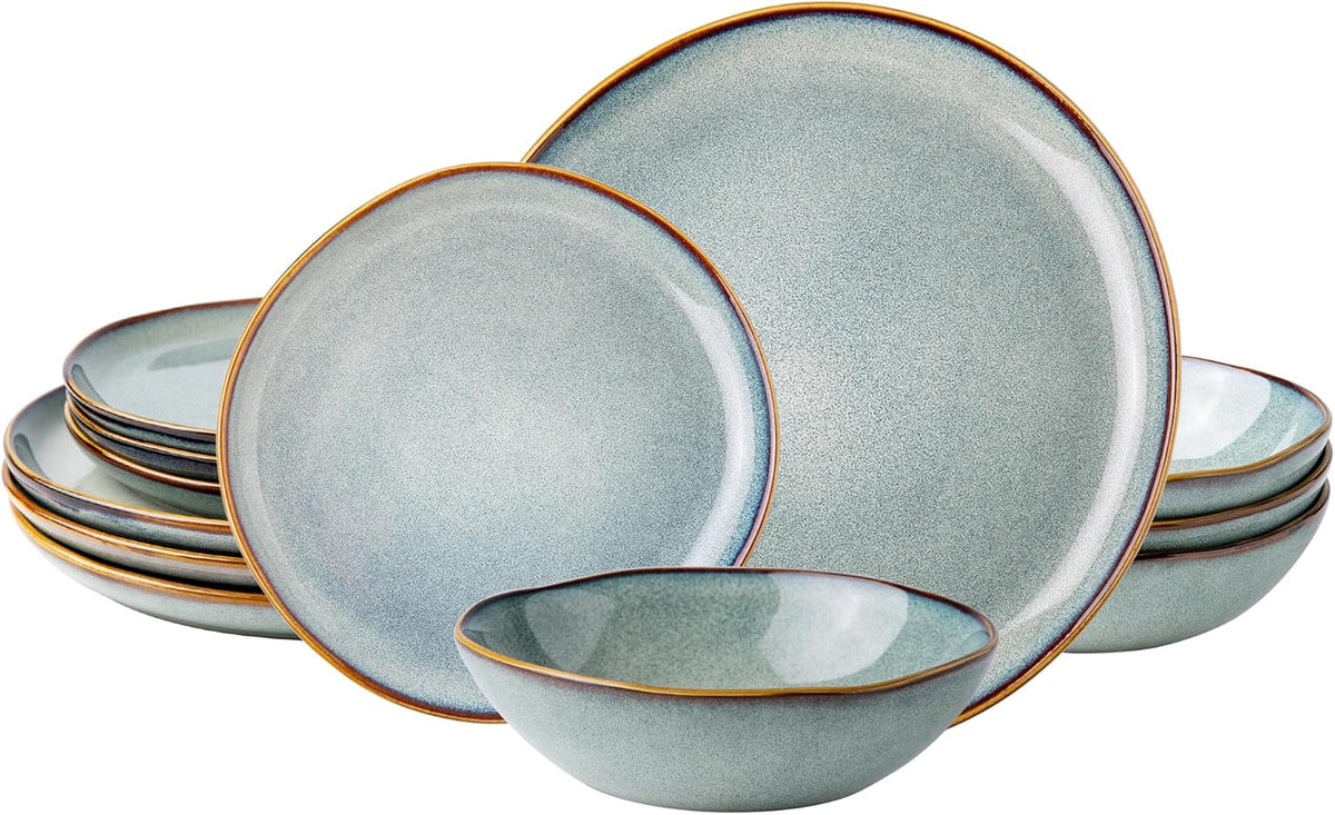 AmorArc Ceramic Dinnerware Sets,Handmade Reactive Glaze stoneware Plates and Bowls Sets,Highly Chip