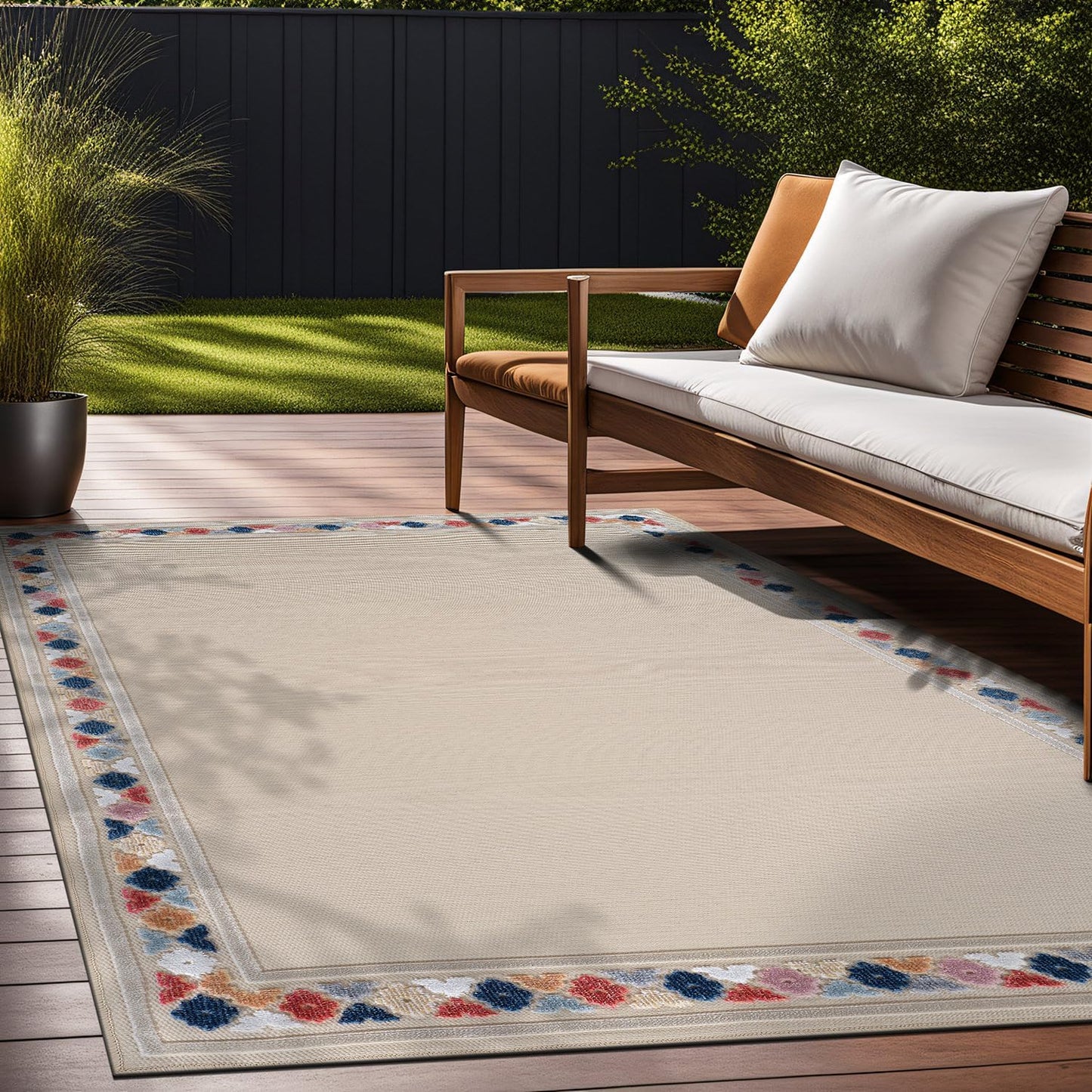 Beverly Rug Outdoor Rug 8x10 Modern Bordered Area Rugs for Indoor and Outdoor Patio Easy to Clean