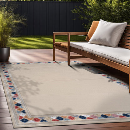 Beverly Rug Outdoor Rug 8x10 Modern Bordered Area Rugs for Indoor and Outdoor Patio Easy to Clean