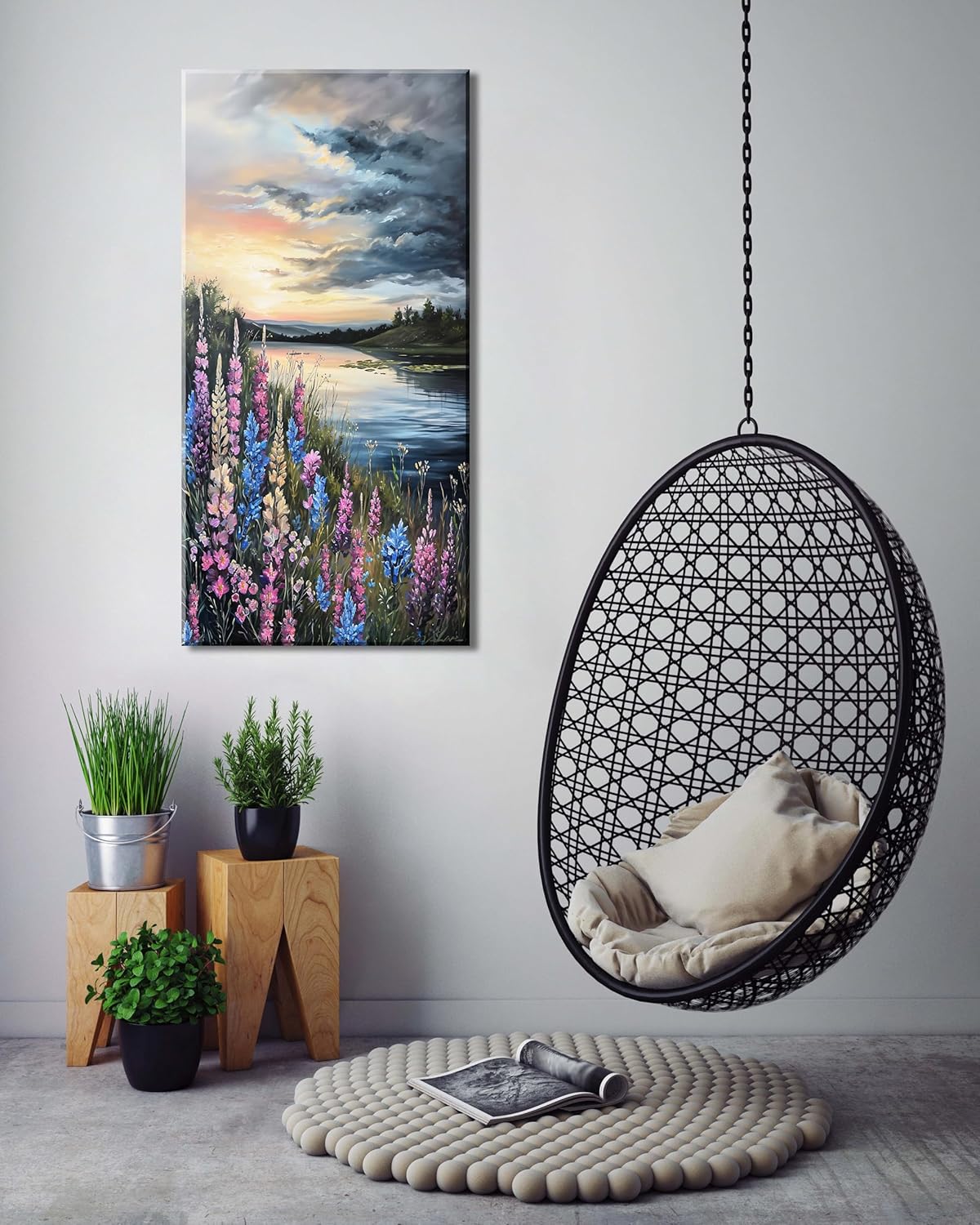 LASMOND Beautiful Colorful Grassland by Riverbank Landscape Wall Art Decor Artwork for Bedroom