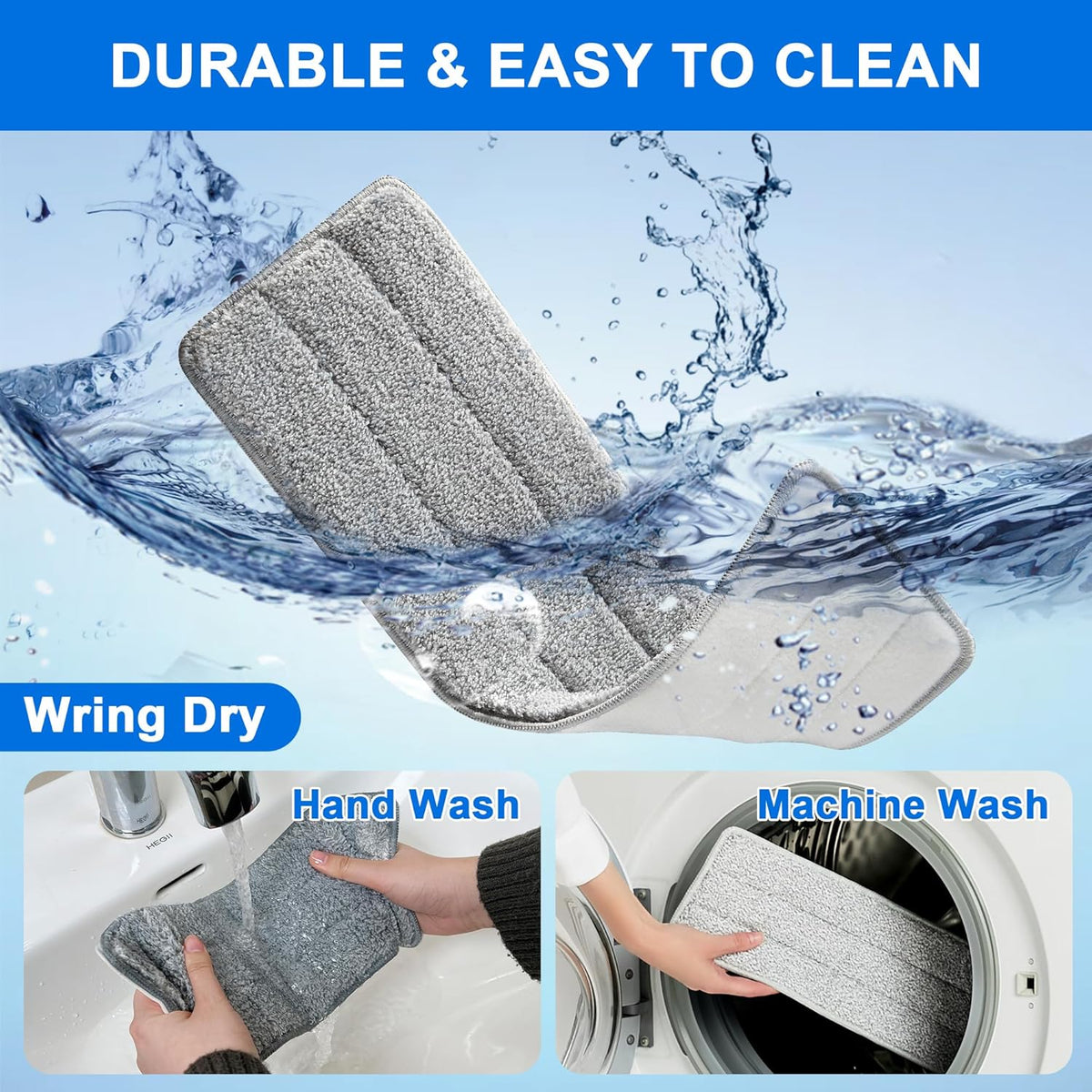 JOYMOOP Mop Replacement Pads, Reusable Microfiber Mop Pads for 13-inch Flat Mop and Mop Bucket Set
