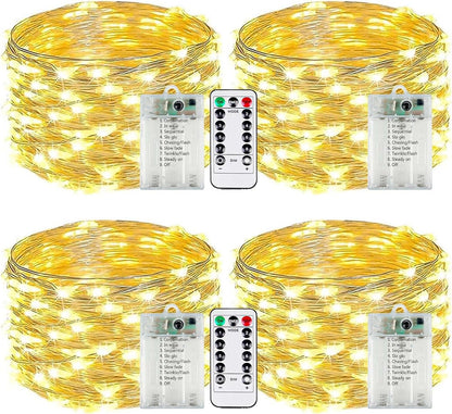 4-Pack Fairy Lights Battery Operated with Remote & Timer & 8 Modes, Waterproof 16 FT 50 LED String