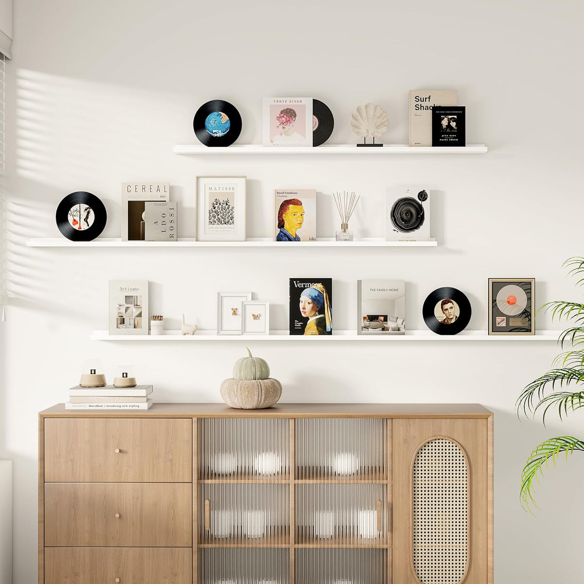 Floating Picture Ledge Shelves for Wall Set of 2, 84 Inches Picture Ledge Shelf with Long Large