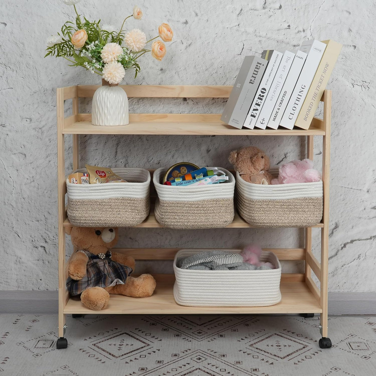 Small Woven Storage Baskets 13“X9”X5“ Decorative Rope Bins for Organizing Shelves, Closets, and