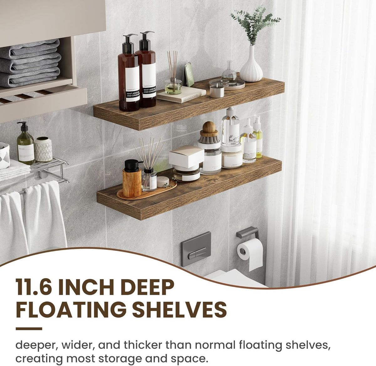 36 Inch Floating Shelves, 12 Inch Deep Floating Shelves for Wall, Floating Shelf with Invisible
