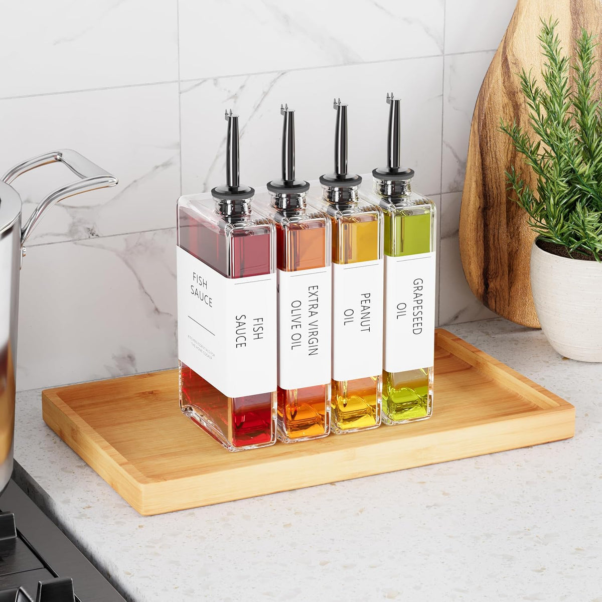 New England Stories Kitchen Cooking Oil Dispenser Set, Olive Oil and Vinegar Bottles, Soy Sauce