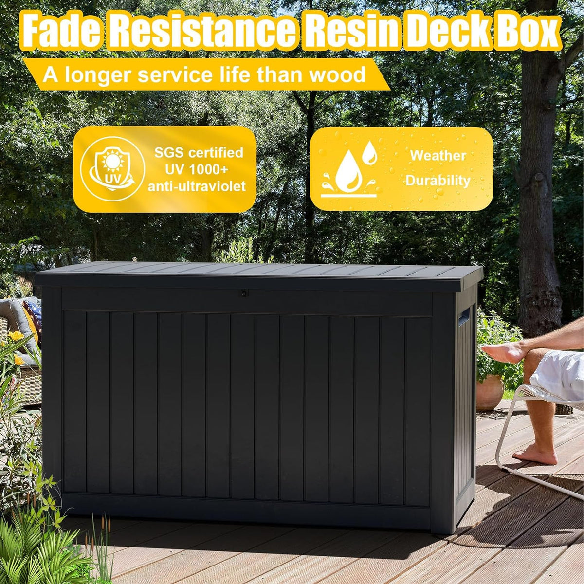 DRATO 230 Gallon Deck Box, Outdoor Large Waterproof Resin Storage Box with Lockable Lid for Patio