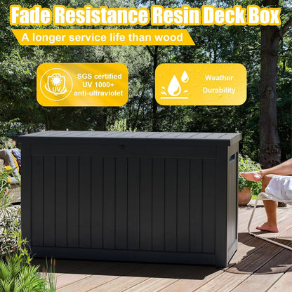 DRATO 230 Gallon Deck Box, Outdoor Large Waterproof Resin Storage Box with Lockable Lid for Patio