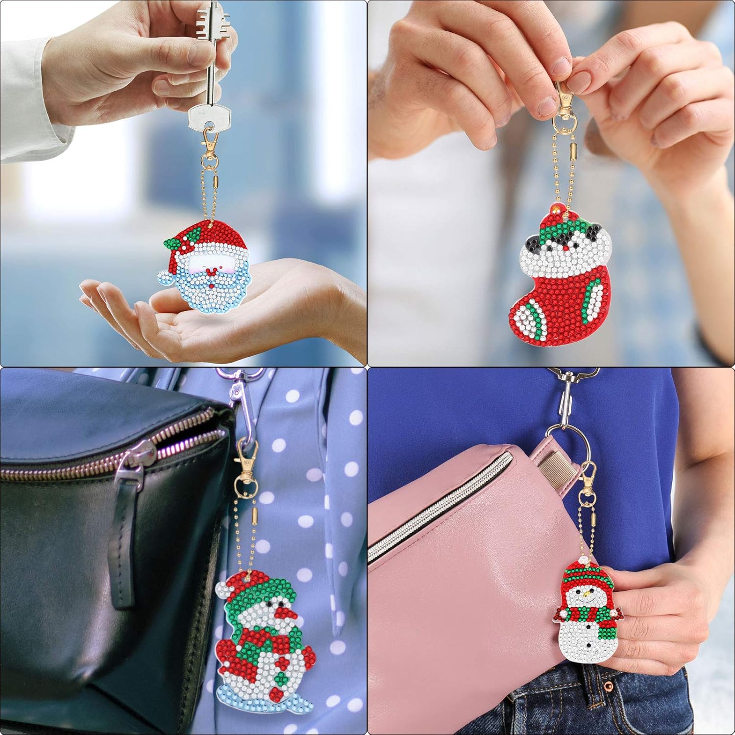 Yaomiao 17 Pieces Double Sided Diamond Art Christmas Ornaments Christmas Keychains Diamond Art Kit