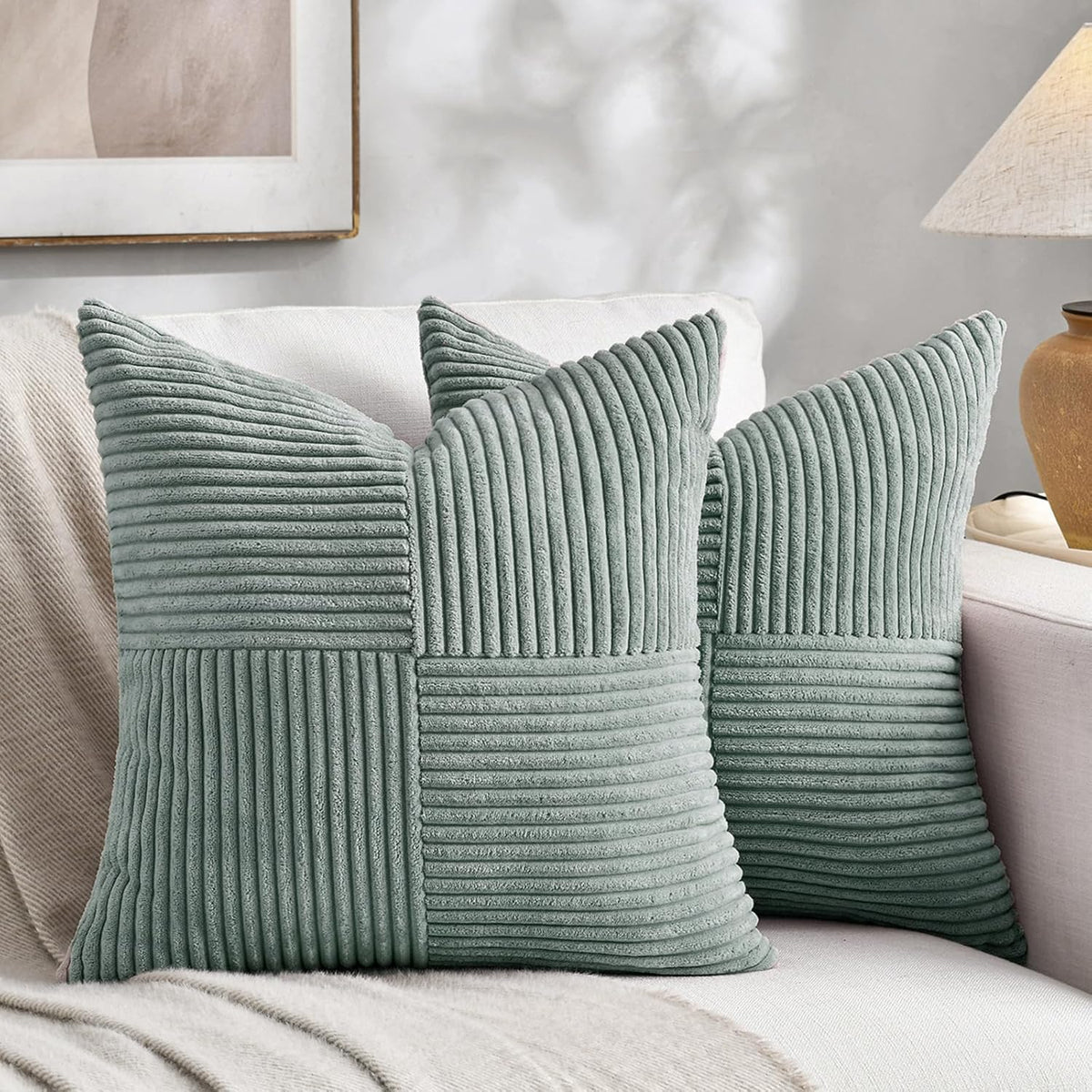 Fancy Homi 2 Packs Grey Blue Samll Decorative Throw Pillow Covers 14x14 Inch with for Couch Bed