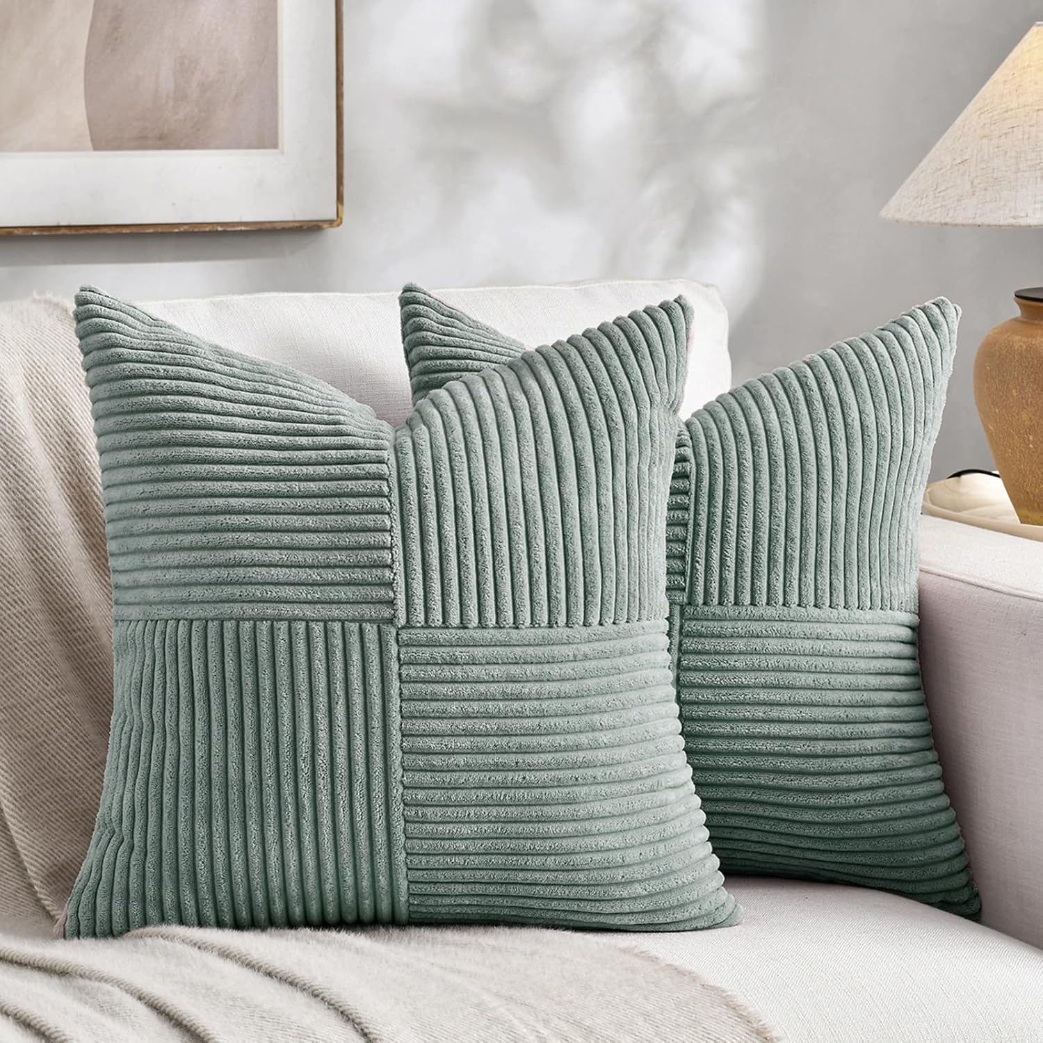 Fancy Homi 2 Packs Grey Blue Decorative Throw Pillow Covers 18x18 Inch for Couch Bed Sofa, Rustic