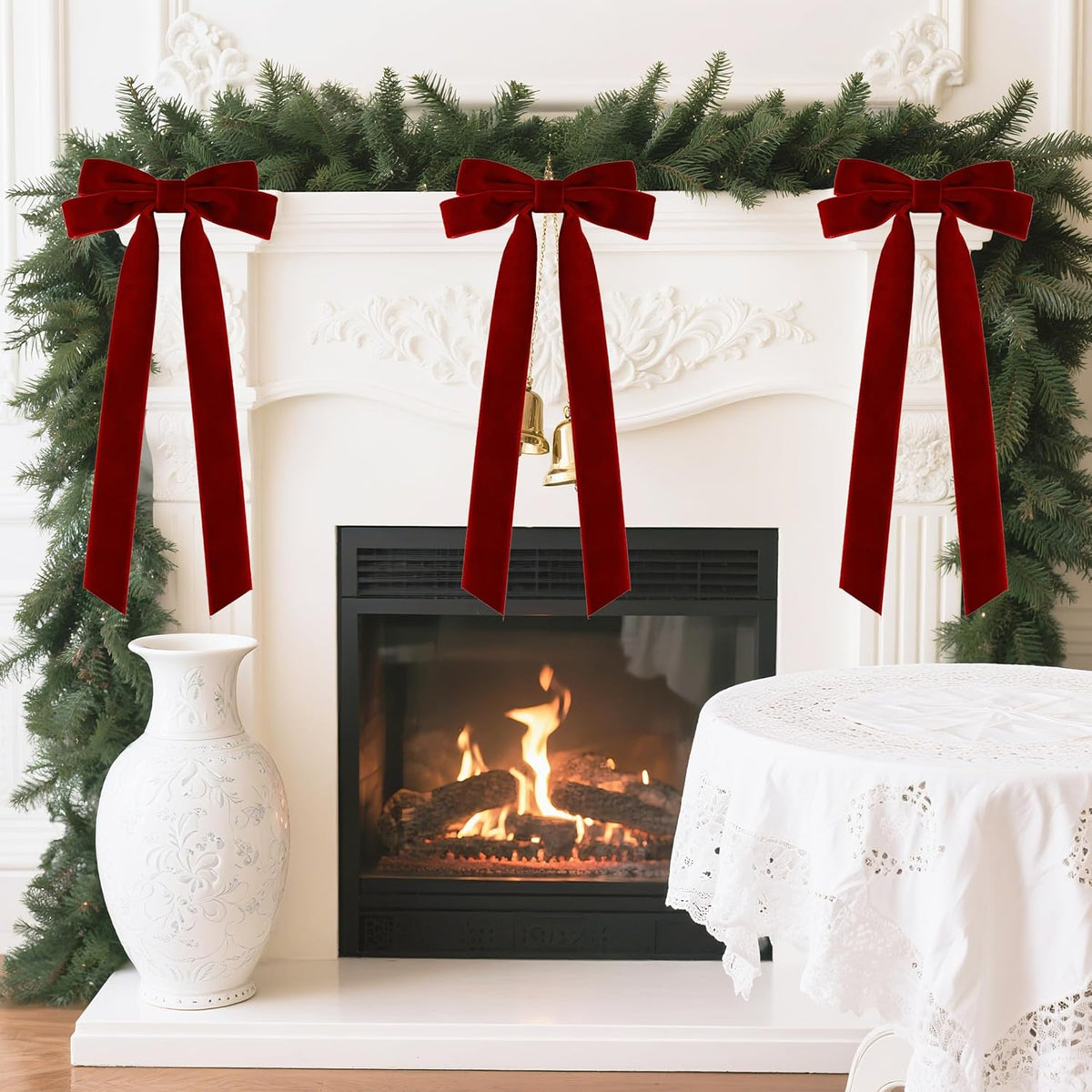 Senjie Velvet Large Christmas Bows for Staircase Garland Wreath, 20in x 8in Vintage Ribbon Bows